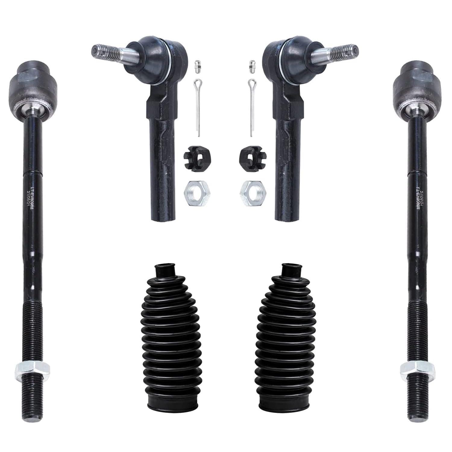 Detroit Axle - Front 6pc Tie Rods Kit for 04-12 Chevy Malibu Pontiac G6 Saturn Aura, 4 Tie Rods 2 Boots 2004 2005 2006 2007 2008 2009 2010 2011 2012