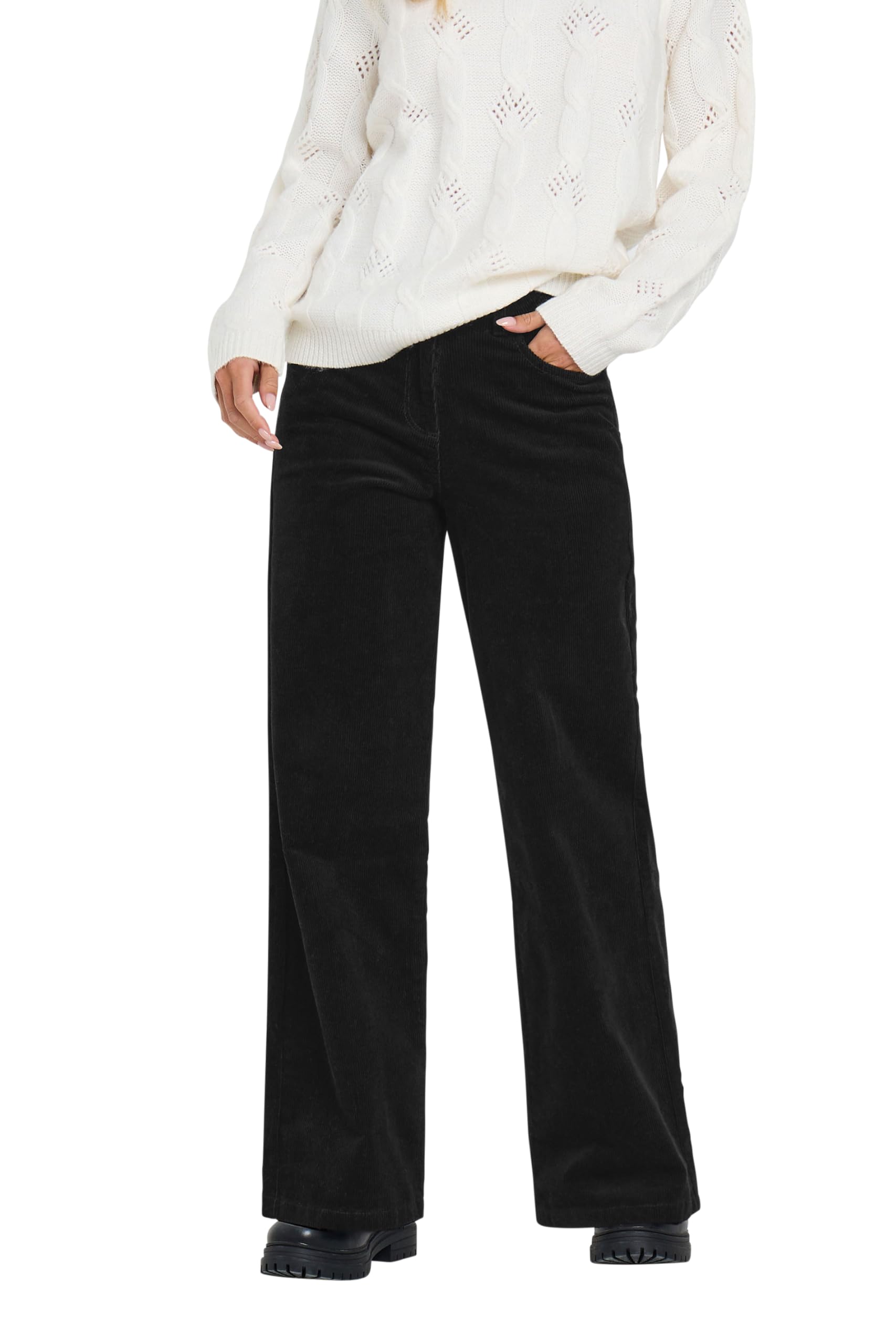 M&Co Women's Black Petites Petite Cord Wide Leg Trousers Size 18