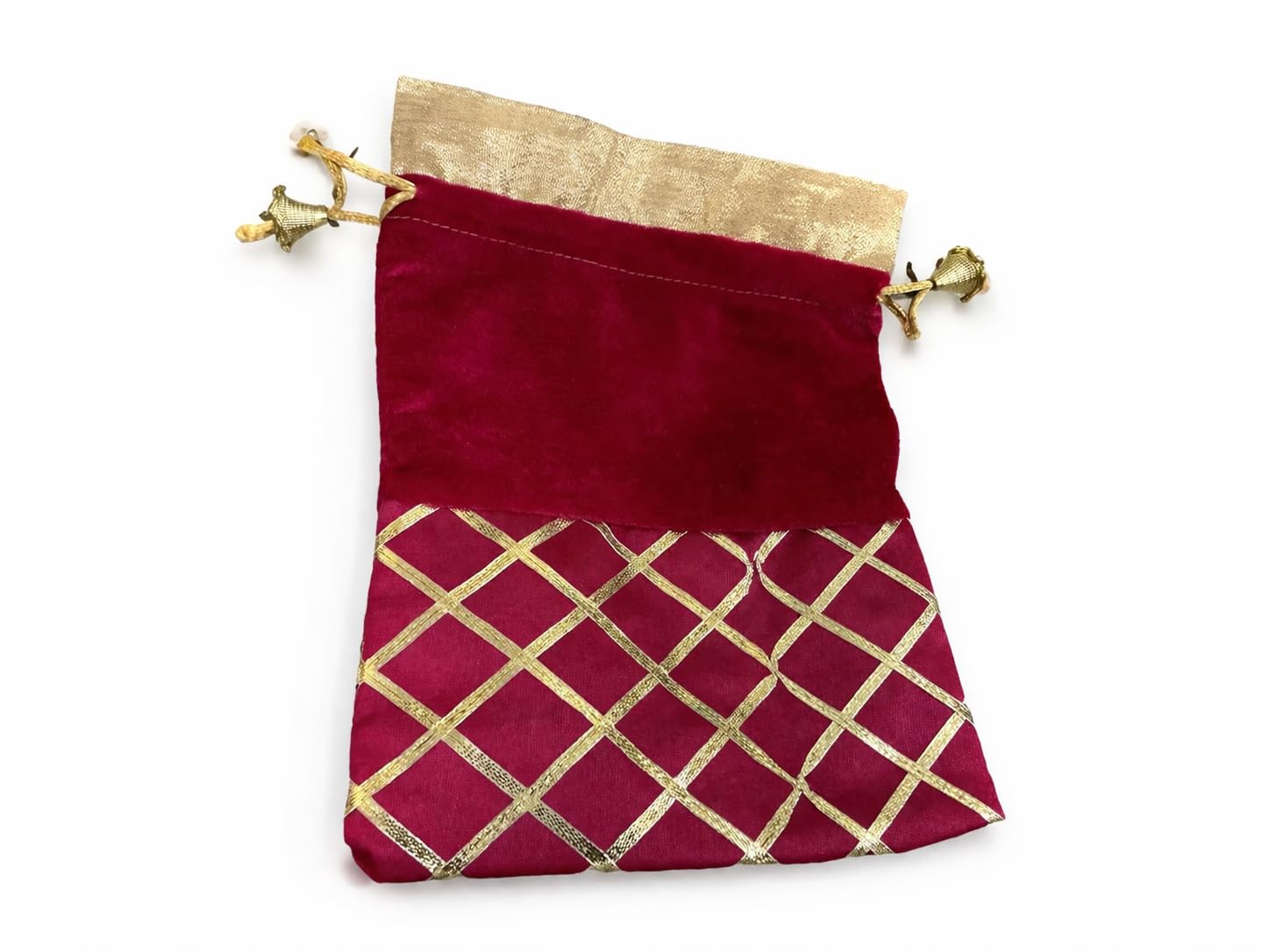 Luxury Velvet Potli Bags for Women | Set of 2 Red & Gold Drawstring Pouches | Ethnic Wedding Return Gift Bags for Jewellery, Shagun, Dry Fruits & Festive Packaging-image-26