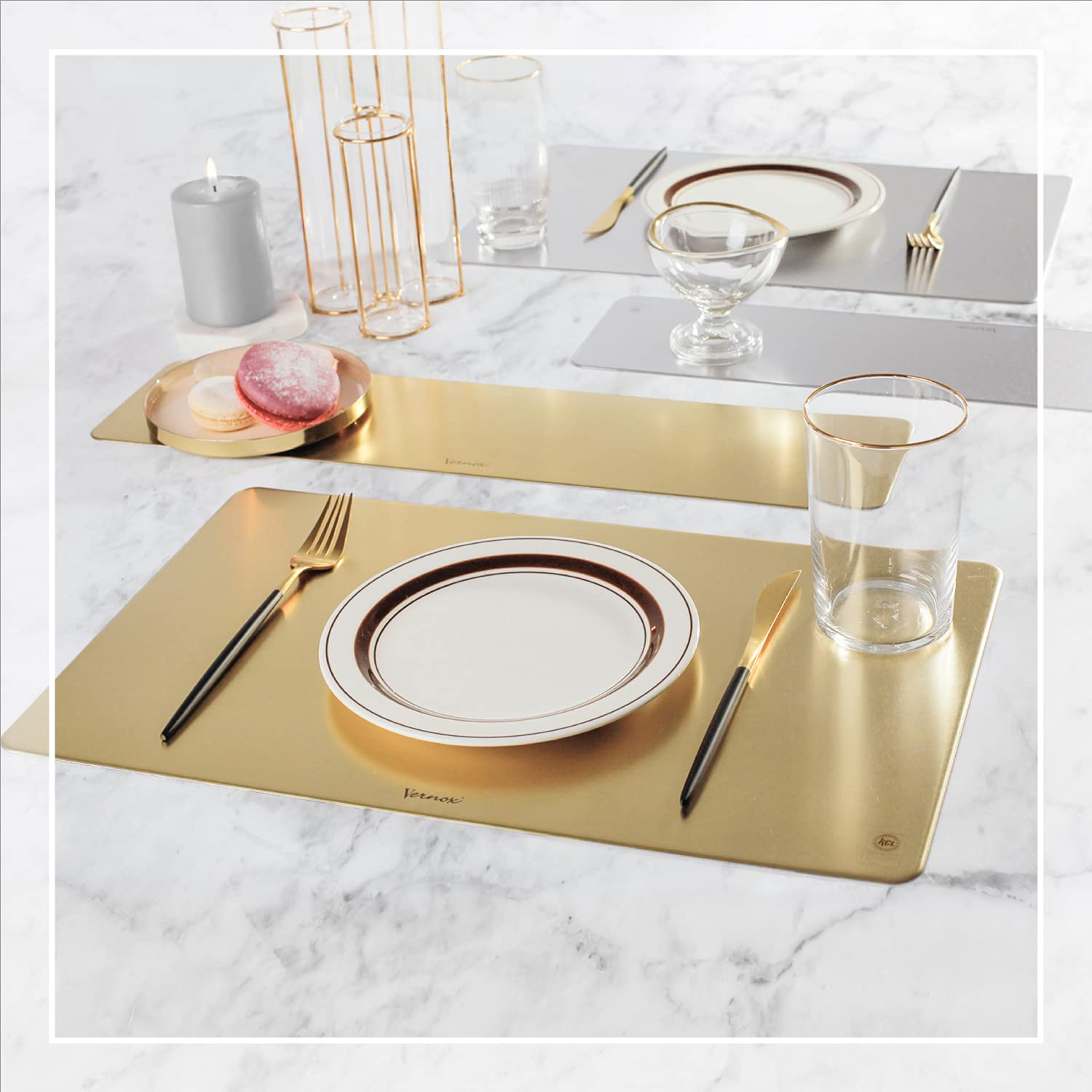 Amazon｜Vernox 高級テーブルマット シルバー - プレースマット