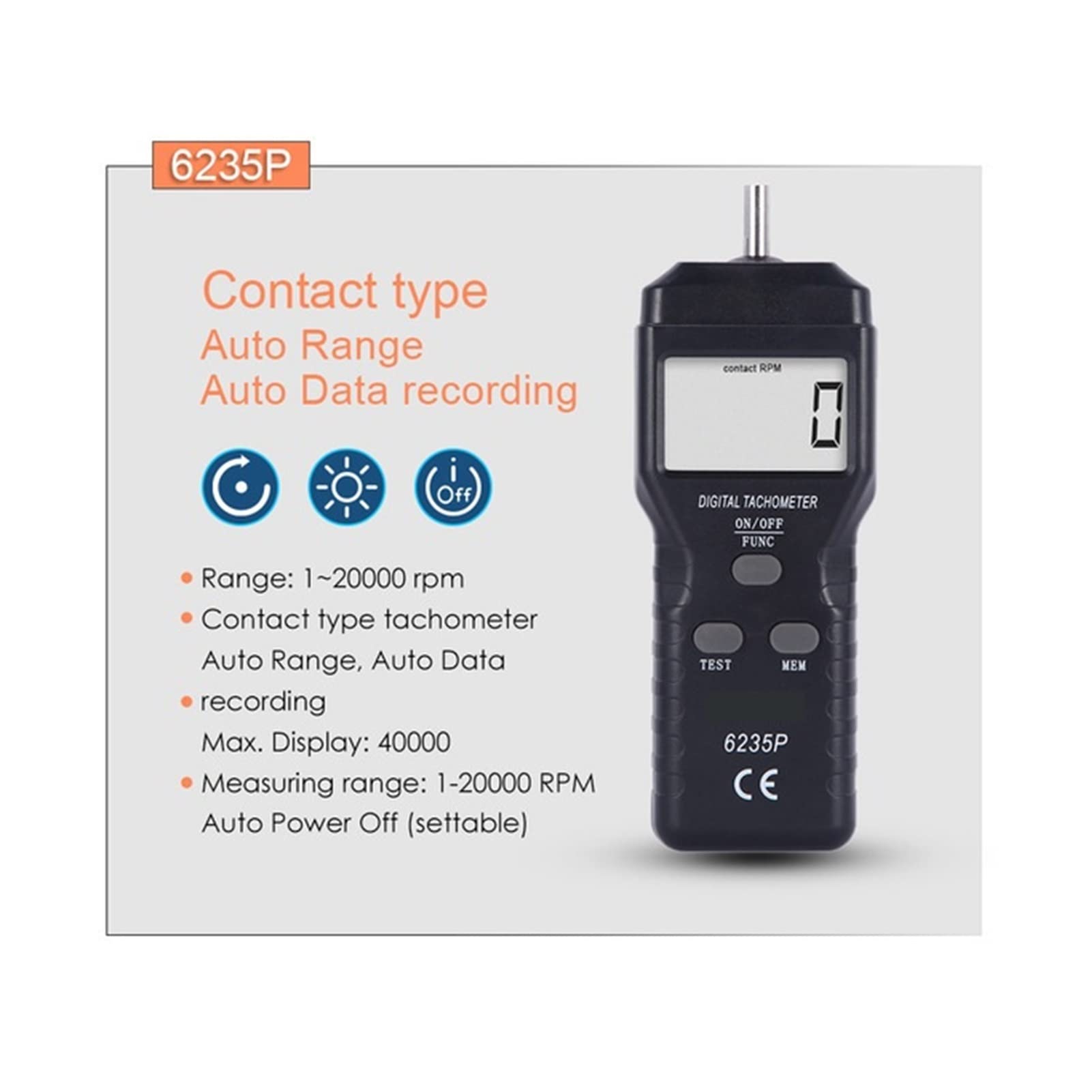 Tacómetro digital, Tacómetro digital Tacometro Smart Sensor Veloce Meder Rango 2.5-99999 Rpm Probador automovilístico automático(6235P)