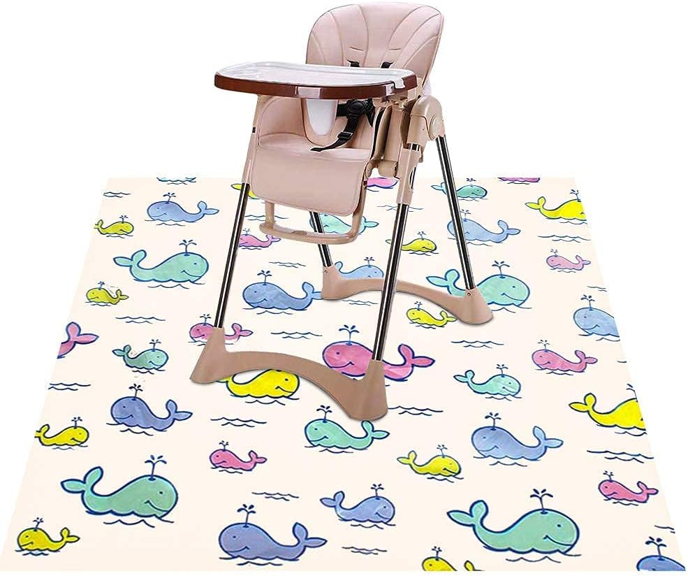 Large Splash Mat under High Chair 51″, Waterproof Washable Anti Slip Splat Mat for Eating Mess