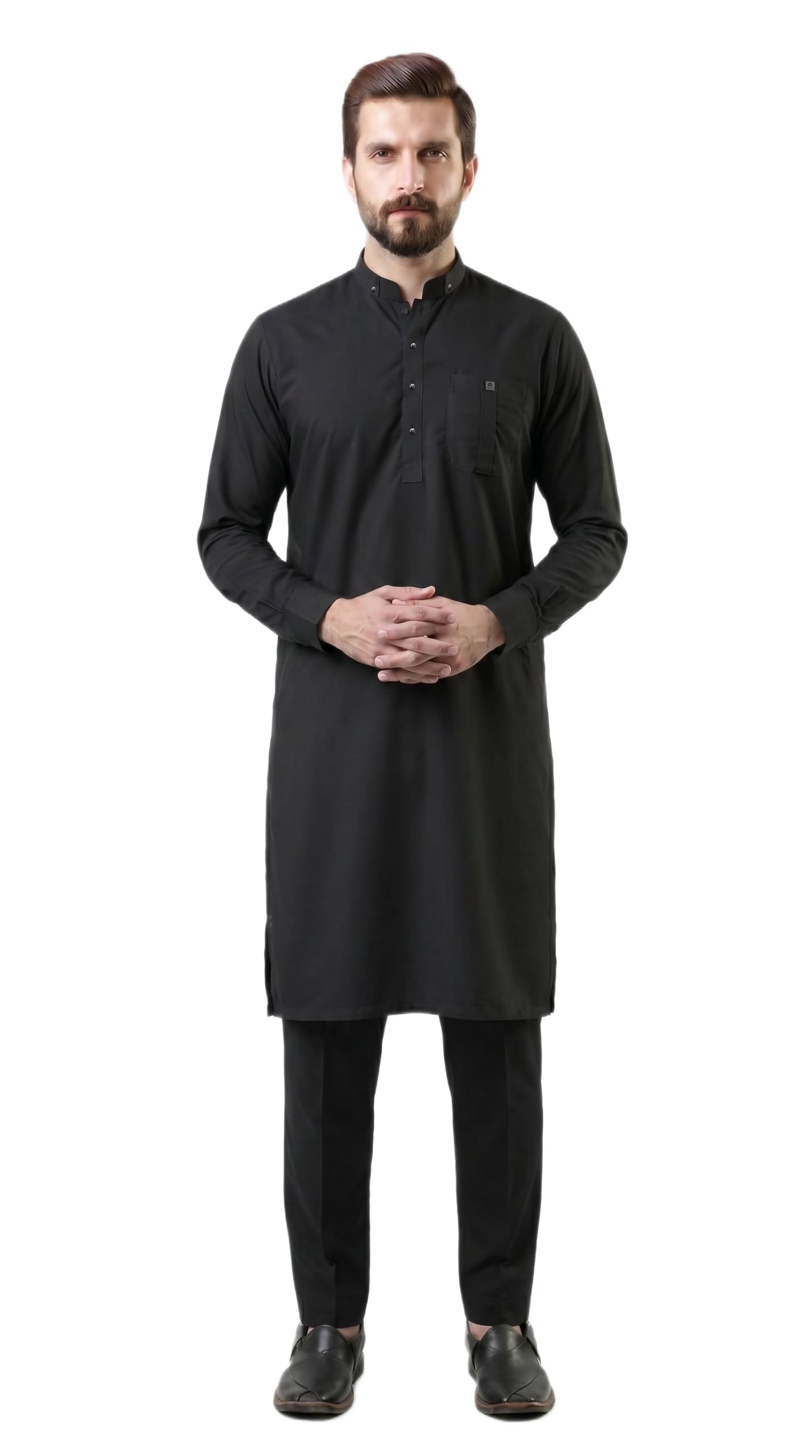 mashroo Men's Kurta Pajama Set Black S Premium Blended Fabric Ethnic Wear with Mandarin Neck-picture-30