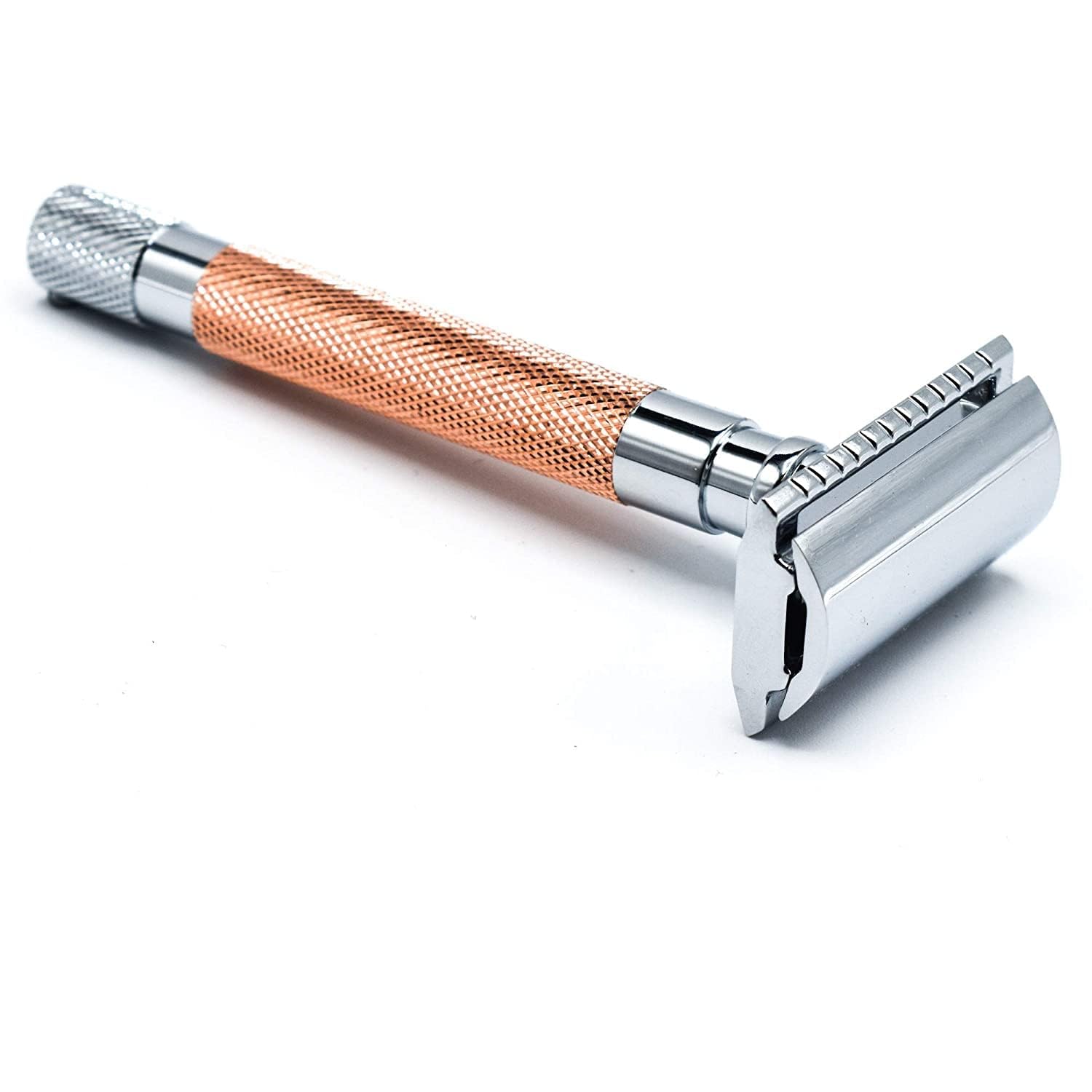 Parker Safety Razor 56R - Rasoio di sicurezza ecologico a doppio bordo con 5 lame Parker Premium Platinum in acciaio inox – Rasoio a pettine chiuso (oro rosa) per un barbiere di qualità rasatura casa