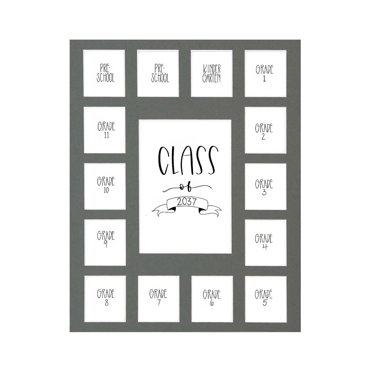 Rustic Red Door Co. Class of 2037 Photo Mat (11" x 14") Photo Collage Picture Frames Mat for School Pictures - No Frame Grey Photo Mat from Pre - K to Graduation (15 Photos)