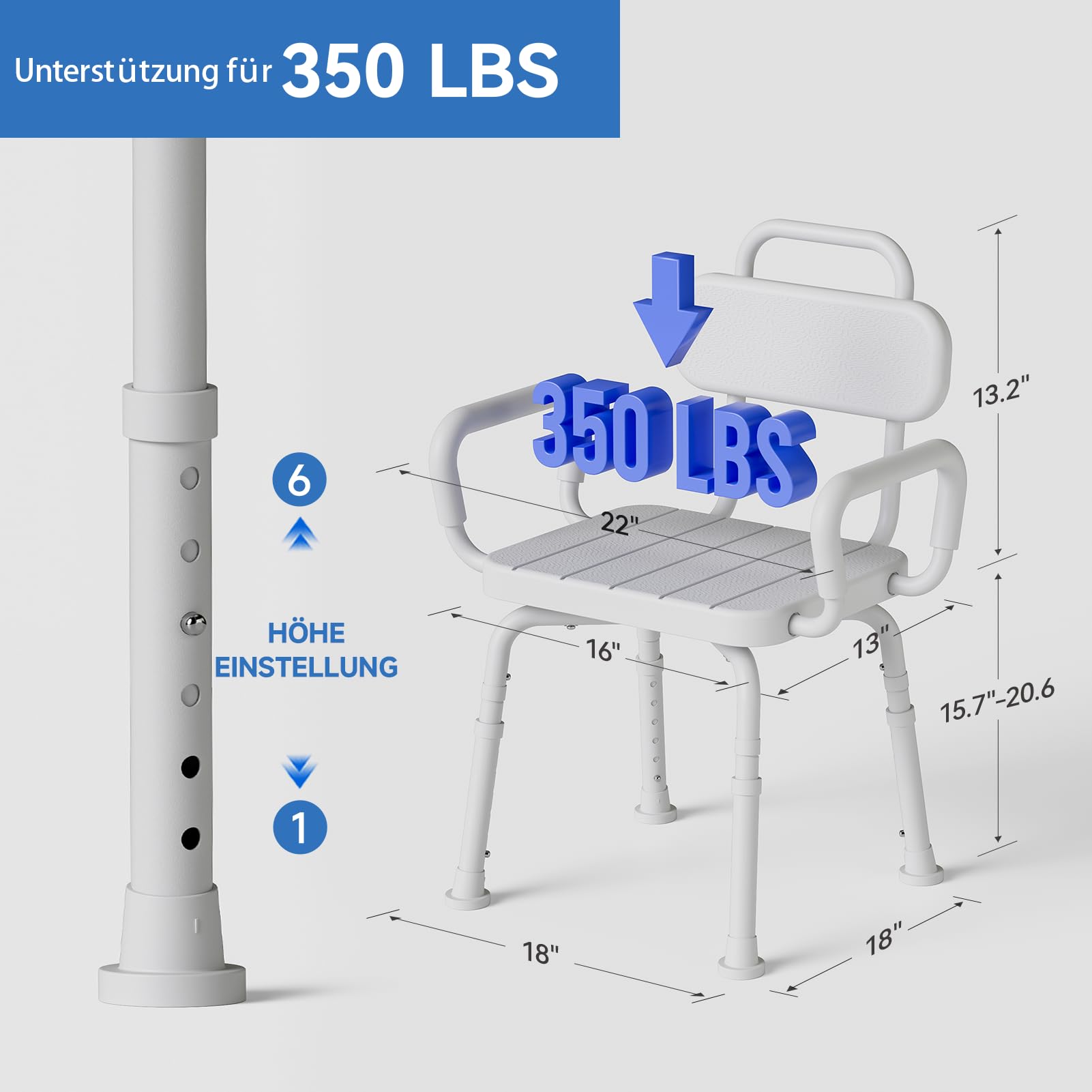 Loyoda Drehbarer Duschstuhl Senioren mit abnehmbare Rückenlehne & Armlehnen | 360° schwenkbarer Duschhocker, höhenverstellbar, rutschhemmende Füße, Aluminiumrahmen, für Dusche & Badewanne, Neutralgrau