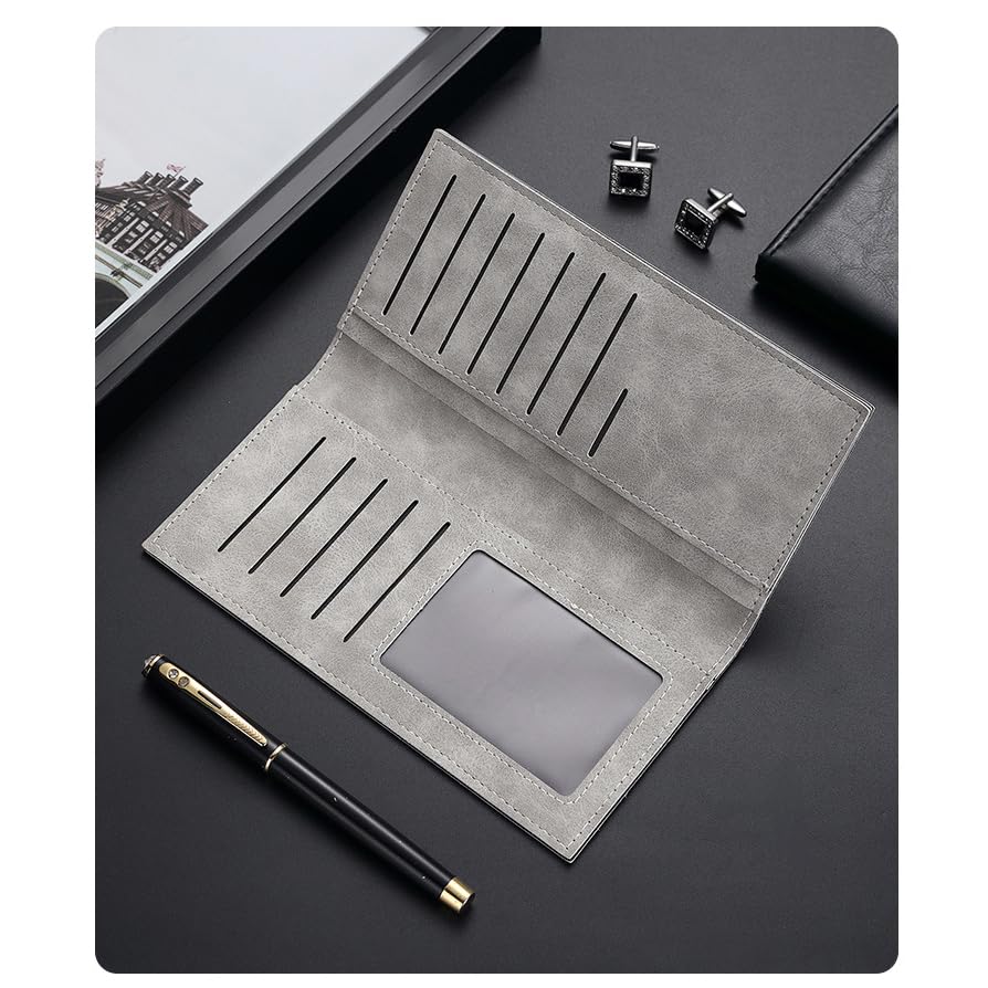 Men's PU Leather Long Wallet, Bifold Classic Vintage Wallet with RFID Multiple Card Slots Holder Wallet For Men4