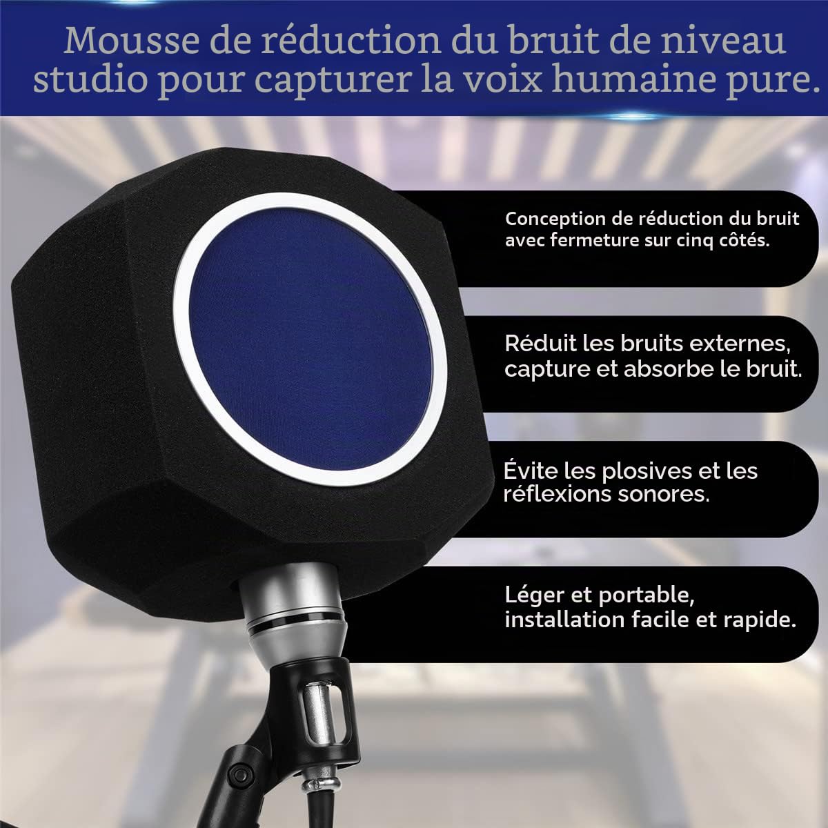 Filtre anti-pop pour microphone absorbant le bruit, couverture en mousse insonorisante pour microphone professionnel pour cabine vocale, vidéos YouTube