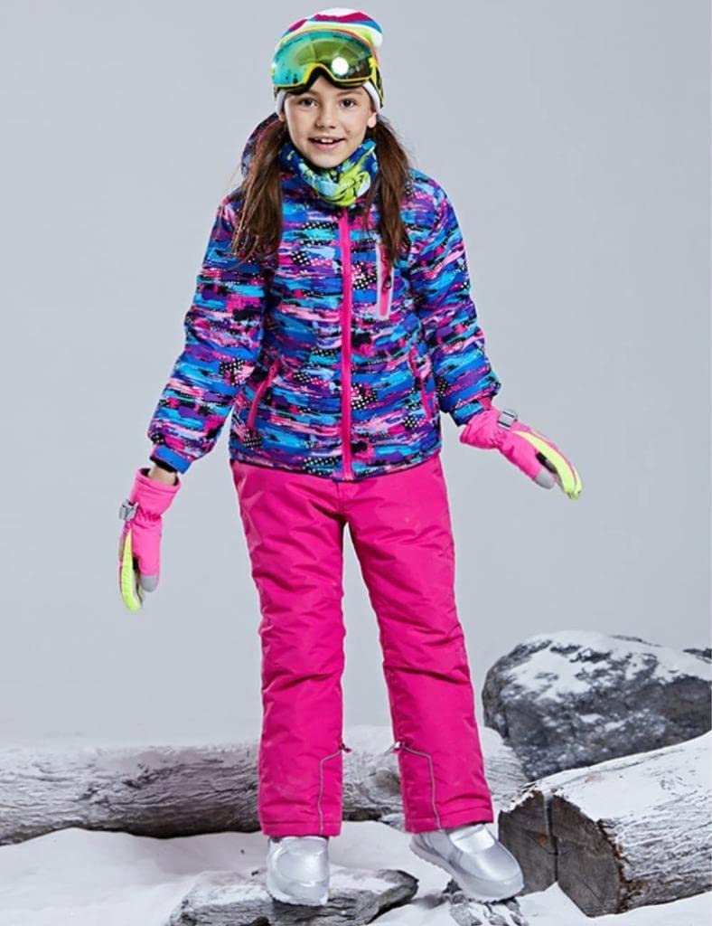 HOTIAN Traje de esquí para niños, traje de esquí para niña, mono de invierno para niños, traje de esquí impermeable, chaqueta de esquí y pantalones de esquí