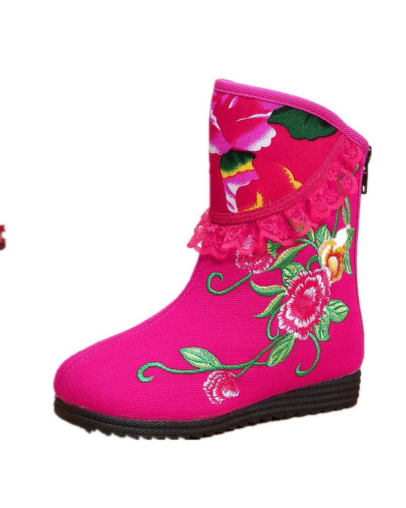 Tianrui Crown New Girls Midcalf Flower Embroidery Winter Boots Shoes (Toddler/Little Kid/Big Kid)