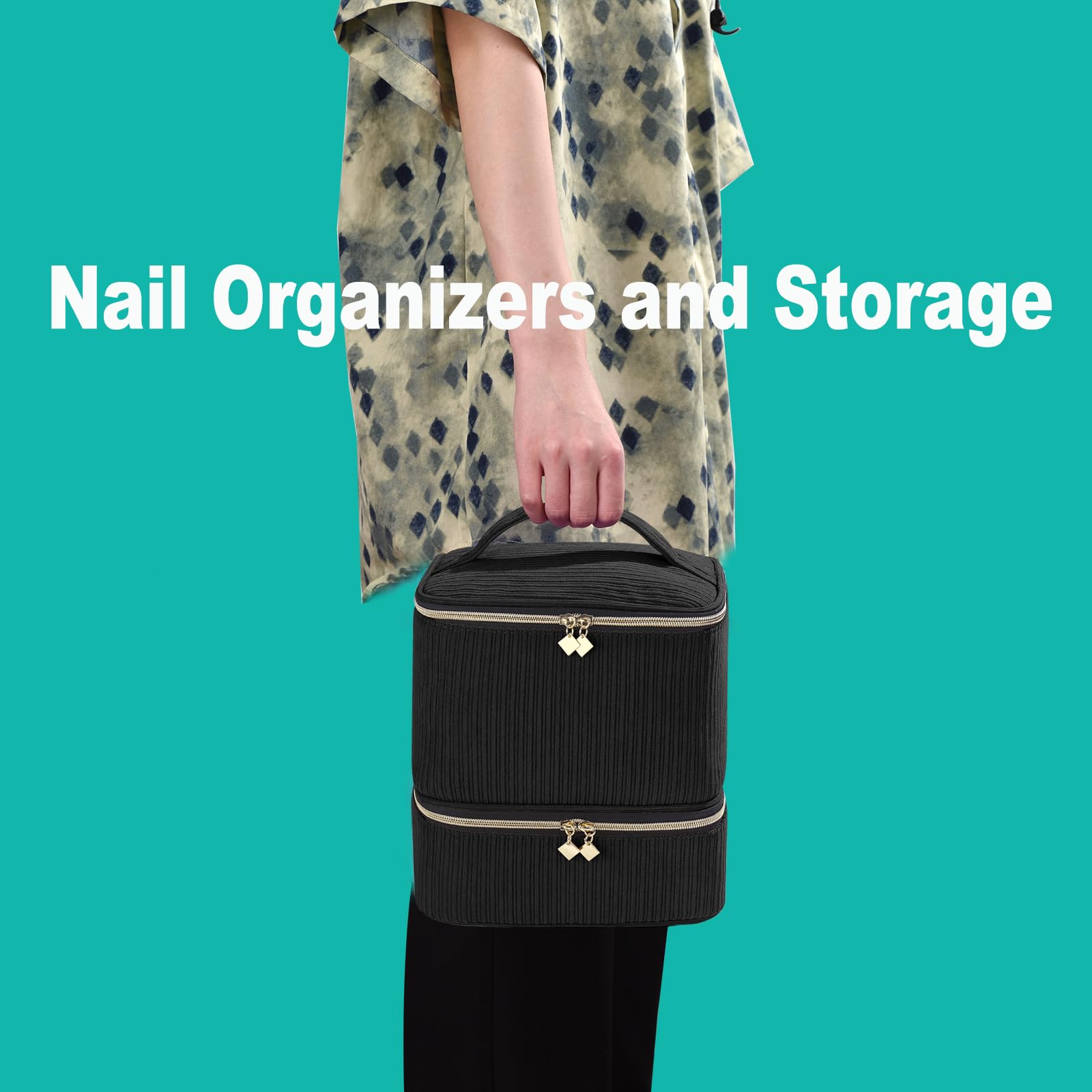 CTWWFS Organizador de esmalte de uñas y estuche para lámpara de uñas, organizador de kit de uñas con capacidad para 30 botellas (15 ml) y una lámpara de uñas, estuche de transporte de esmalte de uñas