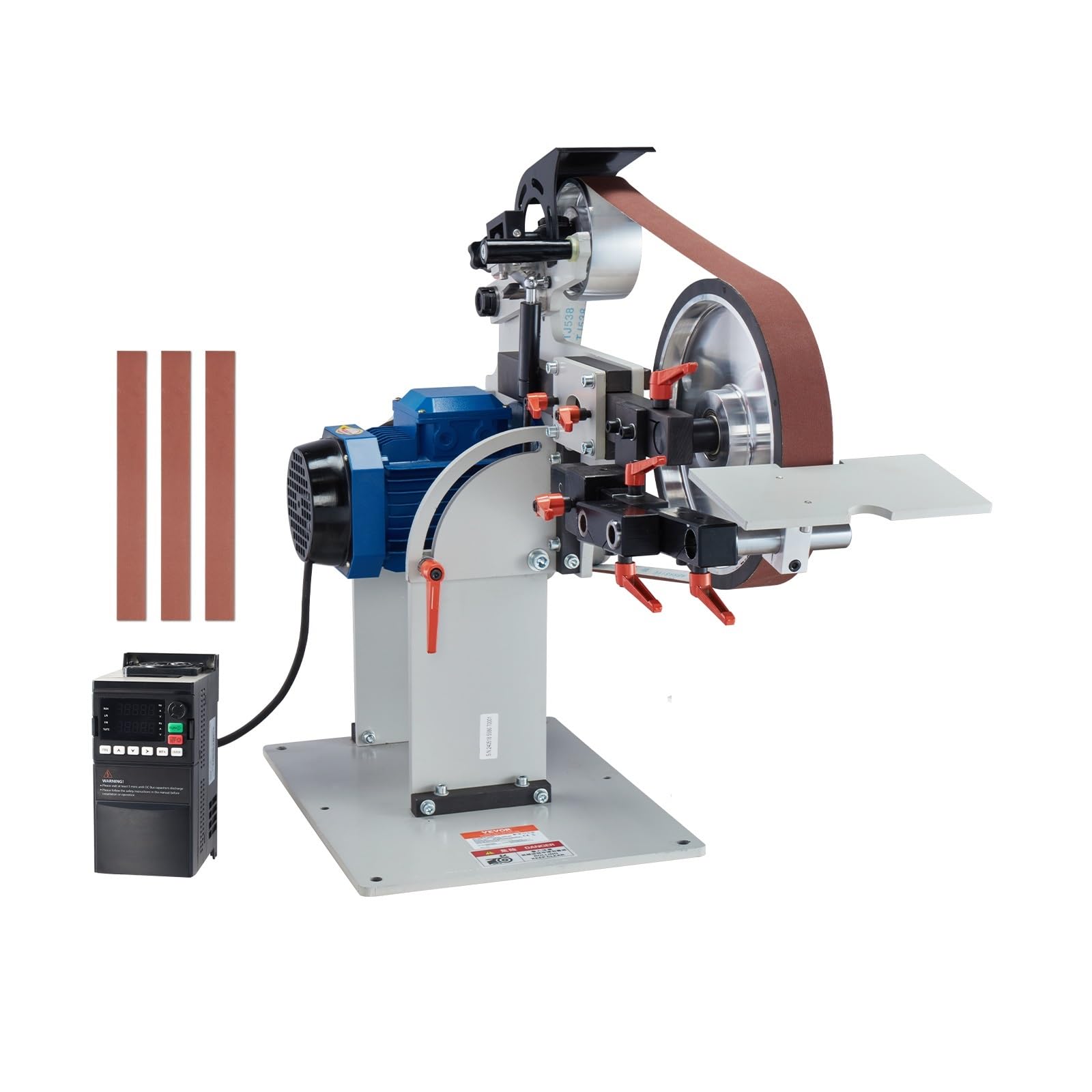Belt Grinder Sander Variable Speed Belt Polisher with VFD 1500W Knife Sharpener Grinding Moulds & 3PCS Sanding Belts