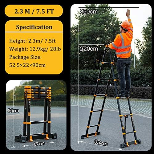 Heavy Duty Telescoping Aluminum Extension Ladder with Stabilizer & Wheels 330lb Capacity Ideal for Home & Industrial Use Portable Folding Steps for Indoor/Outdoor Tasks.