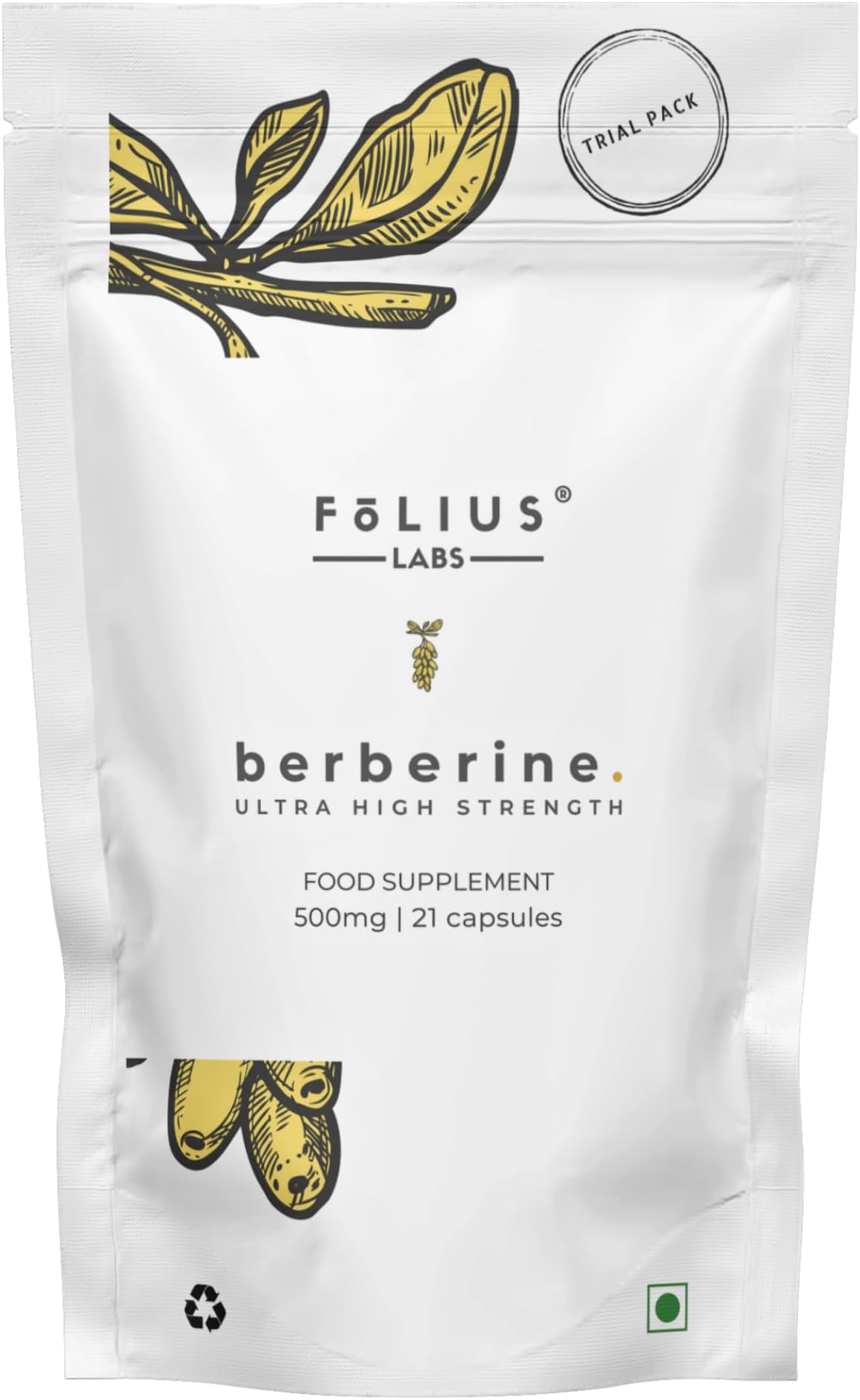 FOLIUS LABS Clean Label Berberine HCl 97% Supplement 500mg