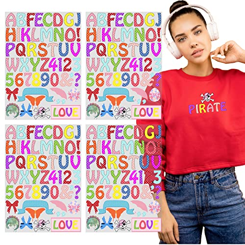 204 Stück 3,8 cm Wärmeübertragungsbuchstaben und Zahlen Alphabet Stoff Vinyl Buchstaben DIY für Sport Trikots T Shirts Kleidung Slogan Druck Handwerk Dekoration (4 Blatt pro Set) (Farbe 3) Cover