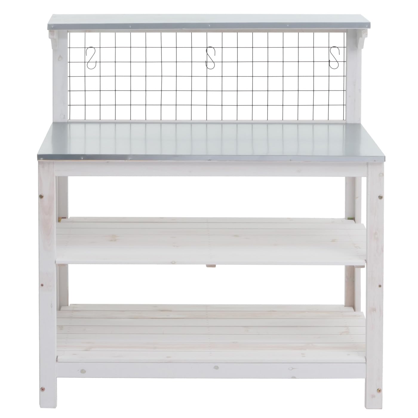Mendler Tavolo giardinaggio piante HWC-N55, scaffale per fiori, piano zincato legno certificato MVG, 117x102x56cm - bianco