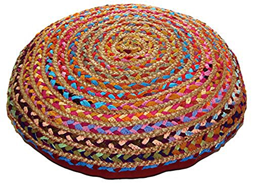 COTTON CRAFT - Jute & Cotton Multi Chindi Braid Floor Pillow - Handwoven