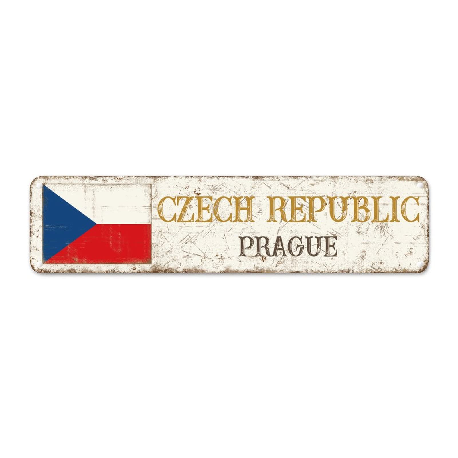 Madcolitote Prague Street Signs Czech Republic Flag Metal Sign Capital Country City Souvenir Czech Republic-Prague Metal Tin Sign Rustic Home Decoration Gift for Foreign Friend, Neighbor 12x3in
