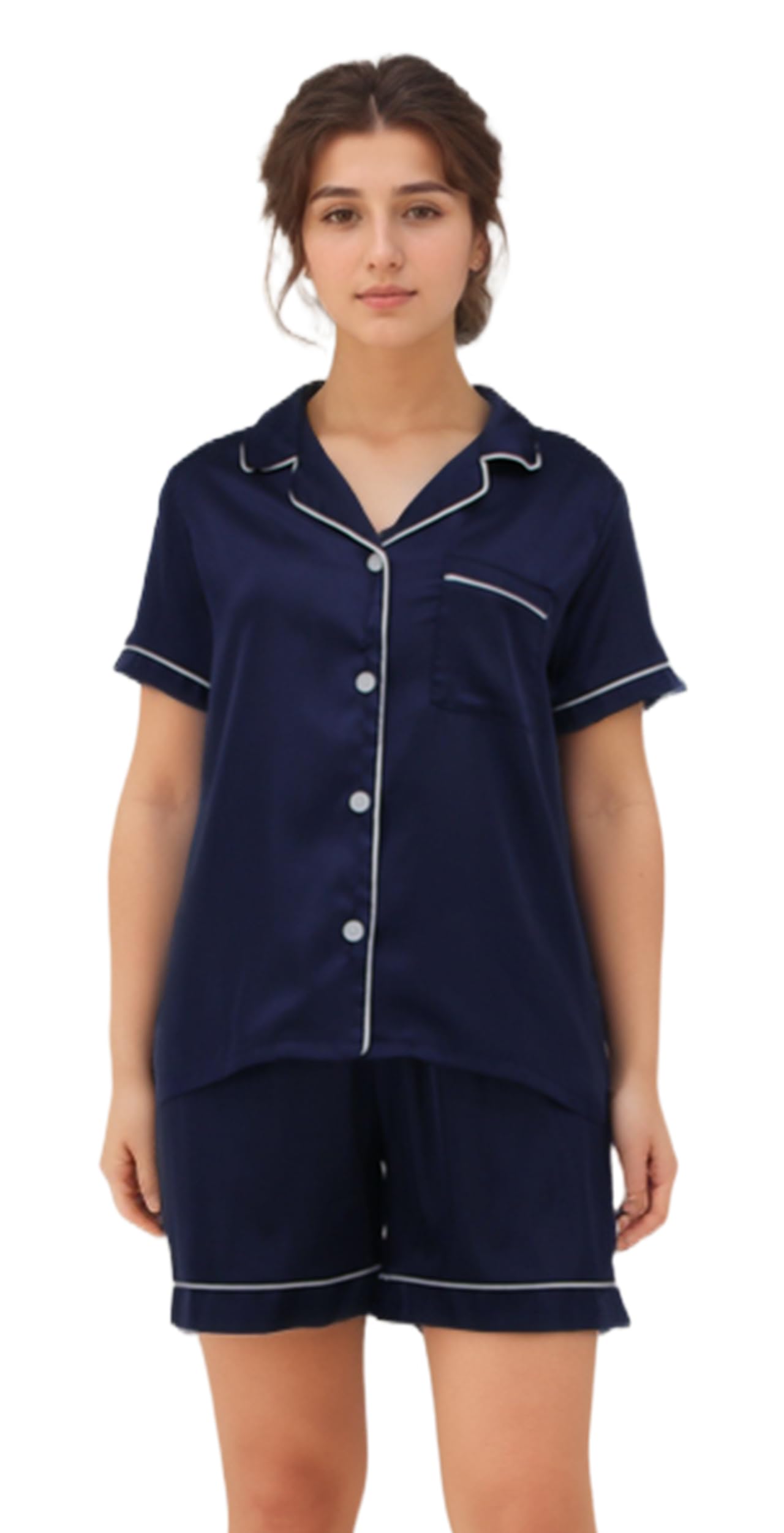 LNFINTDOPyjamas for Women Silk Satin Pyjamas Set Button Down Lounge Wear Sets Short Sleeve Tops & Pjs Shorts Sleepwear Loungewear