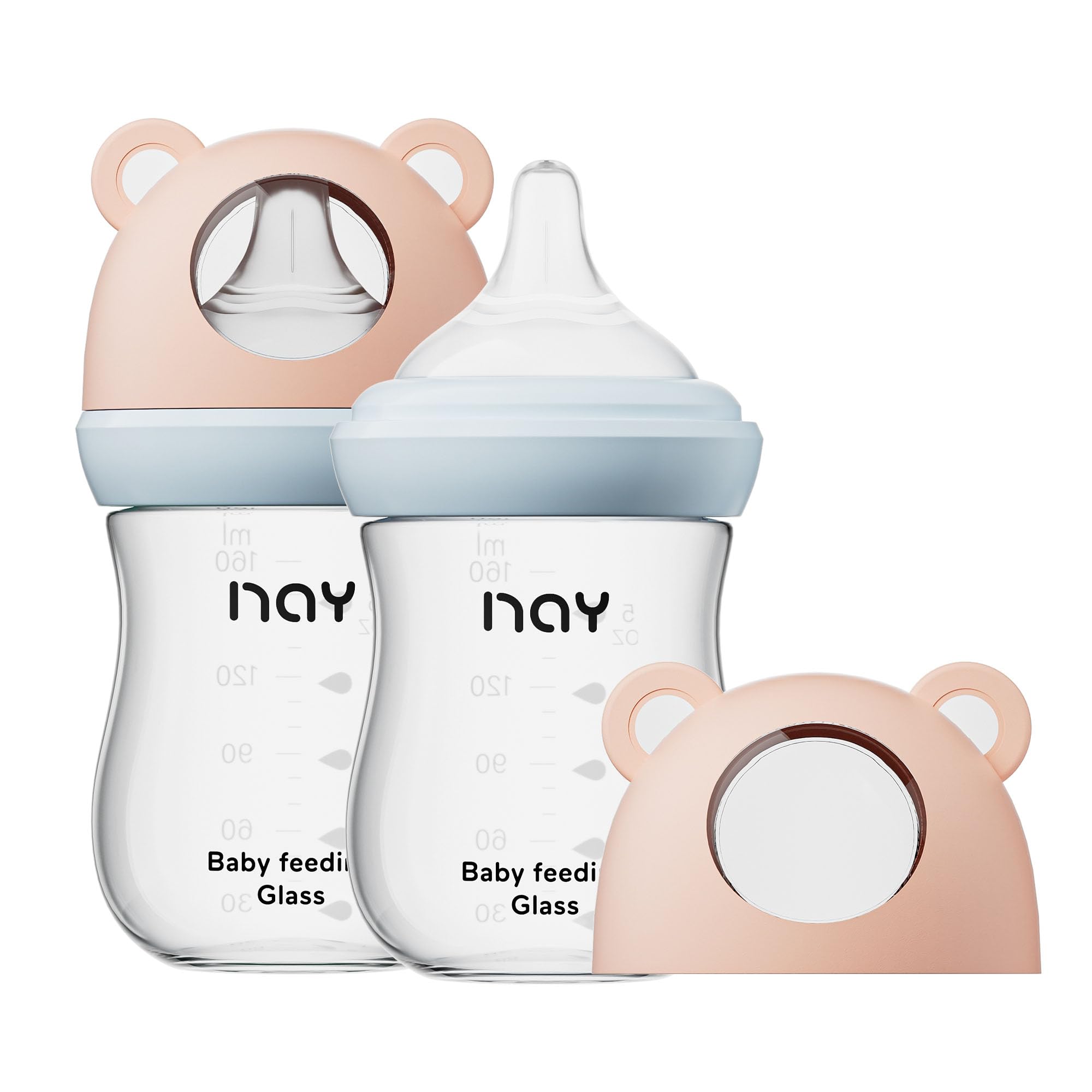 yanyoyo Natural Glass Baby Bottle for Breastfeeding Babies, 5.4oz Anti-Colic Baby Bottle with Natural Response Nipple(S), Clear, Wide Neck, 2 Pack, 1