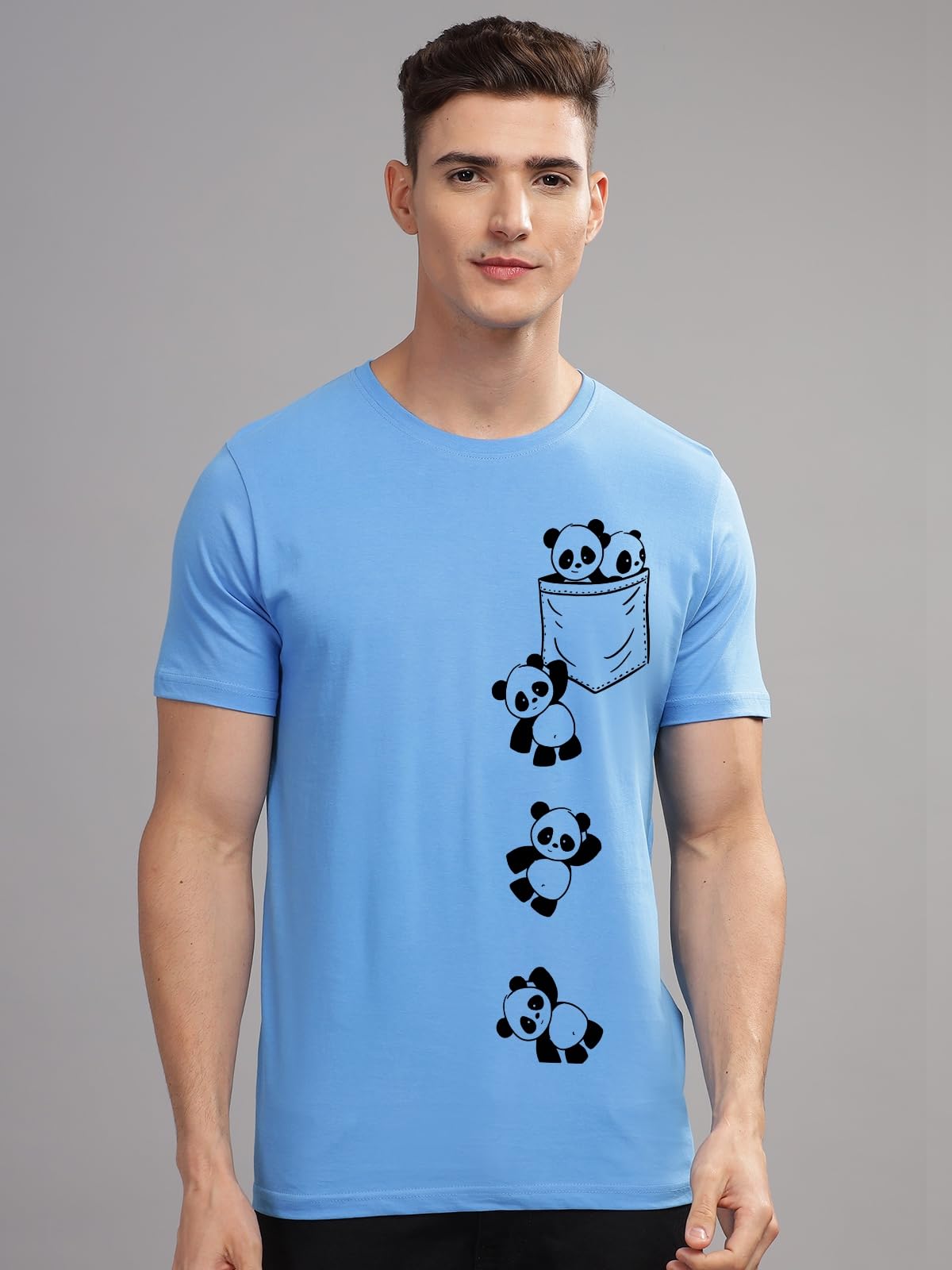ADRO Lot de 3 t-shirts 100 % coton lycra coupe droite col rond manches mi-longues pour homme