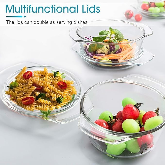 Image of bellemax 1pcs Set of 1000 ml Each Casserole with Glass lid Microwave Oven Safe Serving Bowl Tempered Glass, for Rice and Boiling Food Multipurpose (BM-04)
