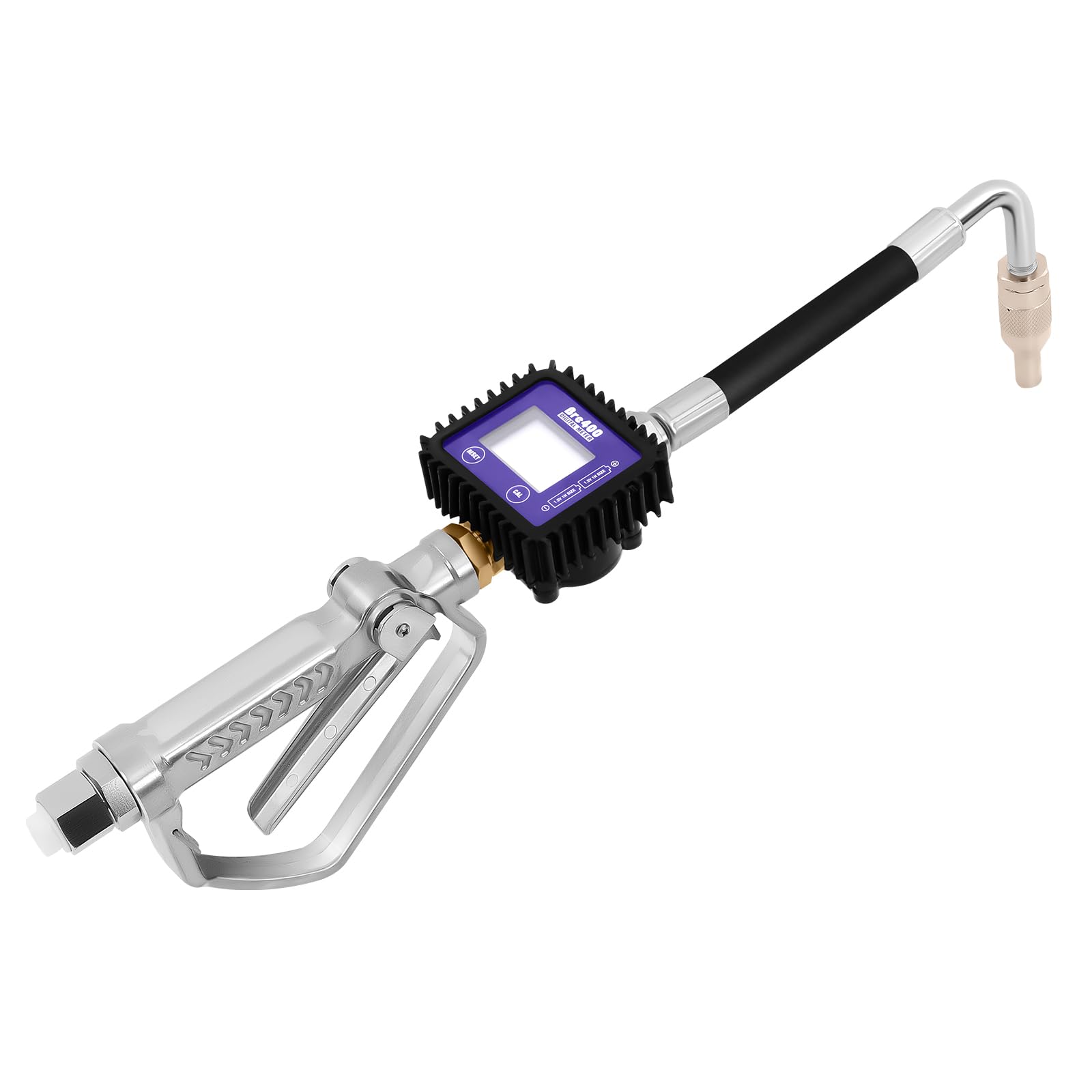 Distributeur de liquide d'huile 45 bar - Pistolet à huile avec tuyau de mesure et buse rotative à 360° - Faible niveau de batterie - Rappel - 4 unités de mesure d'huile moteur - Pistolet à