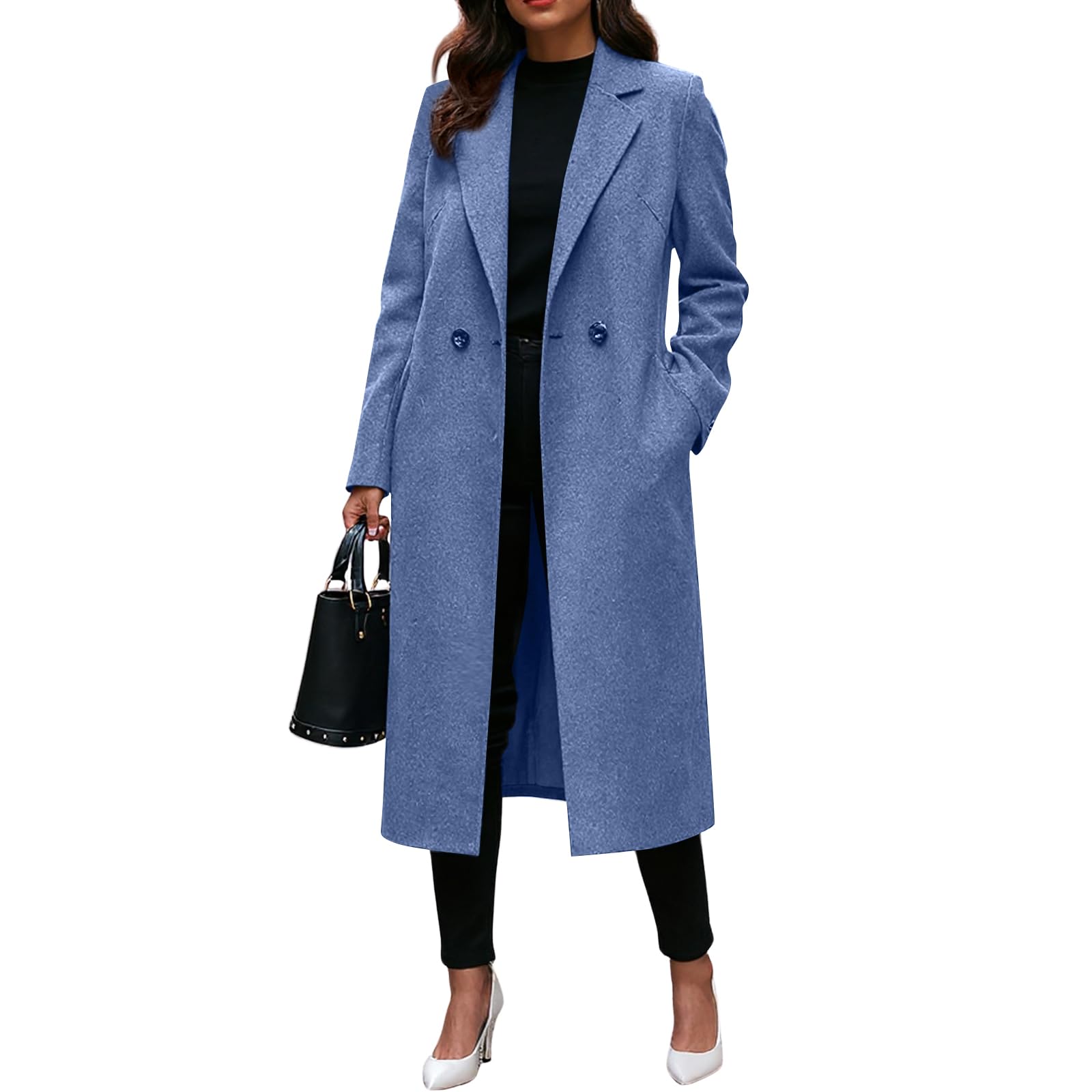 OIOLOYJM Long Wool Coats for Women 2026 Notched Lapel Collar Single-Breasted Peacoat Trench Coat Jackets Overcoat