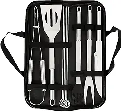 Conjunto Churrasco 12 Peças Premium – Aço Inox Reforçado, Cabos Longos e Bolsa Portátil – Acessórios Resistentes para Grelha, Chapa e Assados, Ideal para Uso Diário e Presentear quem Ama Churrasco