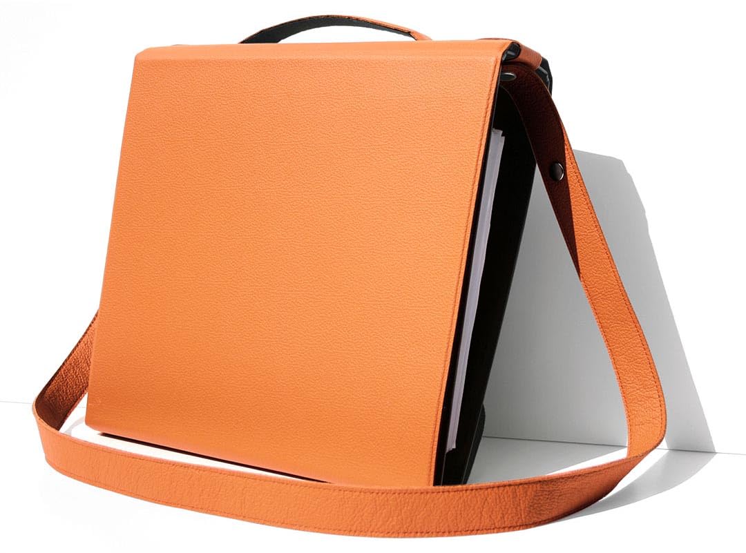 Yaka Orangefarbener Dokumentenmappe aus Leder, A4 – verstellbarer Schultergurt: 96 cm, 104 cm oder 112 cm