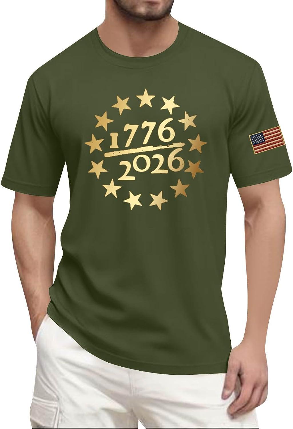 RTRDE Men's 250 Anniversary USA Tee Shirt Short Sleeve 1776-2026 American Flag Print Summer Casual T Shirt, S-5XL