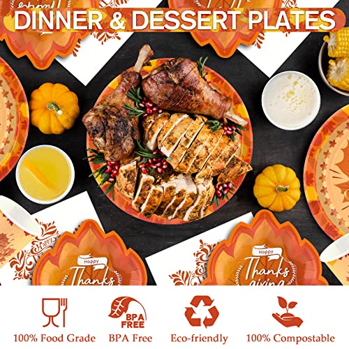 200 Thanksgiving Paper Plates And Napkins Cups Serve 50, Fall Leaves Autumn Harvest Happy Thanks Giving Party Supplies Disposable Dinner Dessert Plates Luncheon Napkins Beverage Cups Dinnerware Sets #TOP5