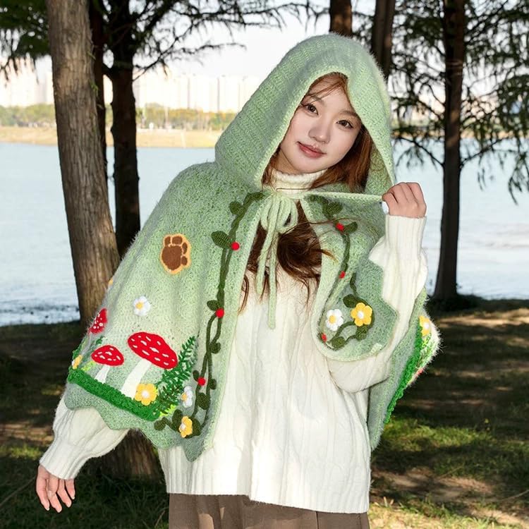 DIY Floral Cape Crochet Kit – Handmade Flower Lace Shawl Making Set with Video Tutorial, Beginner-Friendly Knitting Gift for Women (Fairy Tale Forest Series) (Finished Product)