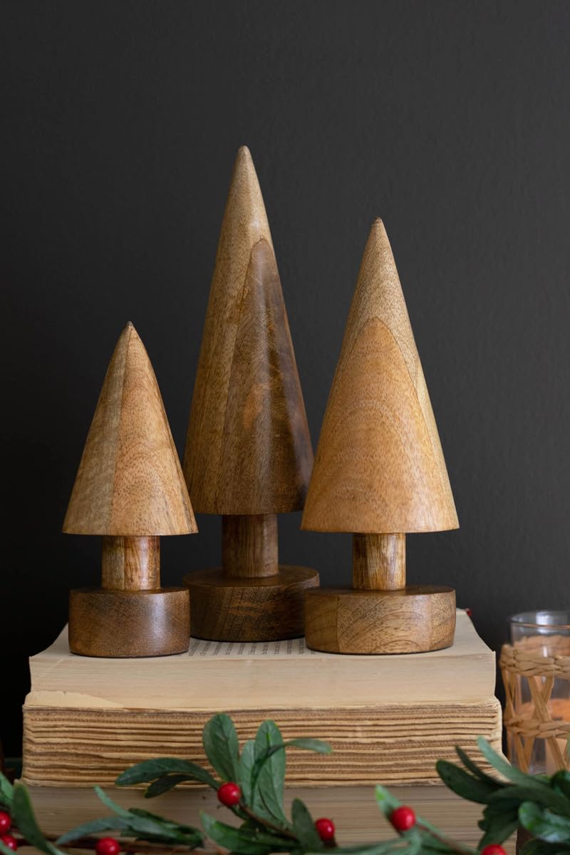KALALOU Juego de tres árboles de Navidad de madera torneados