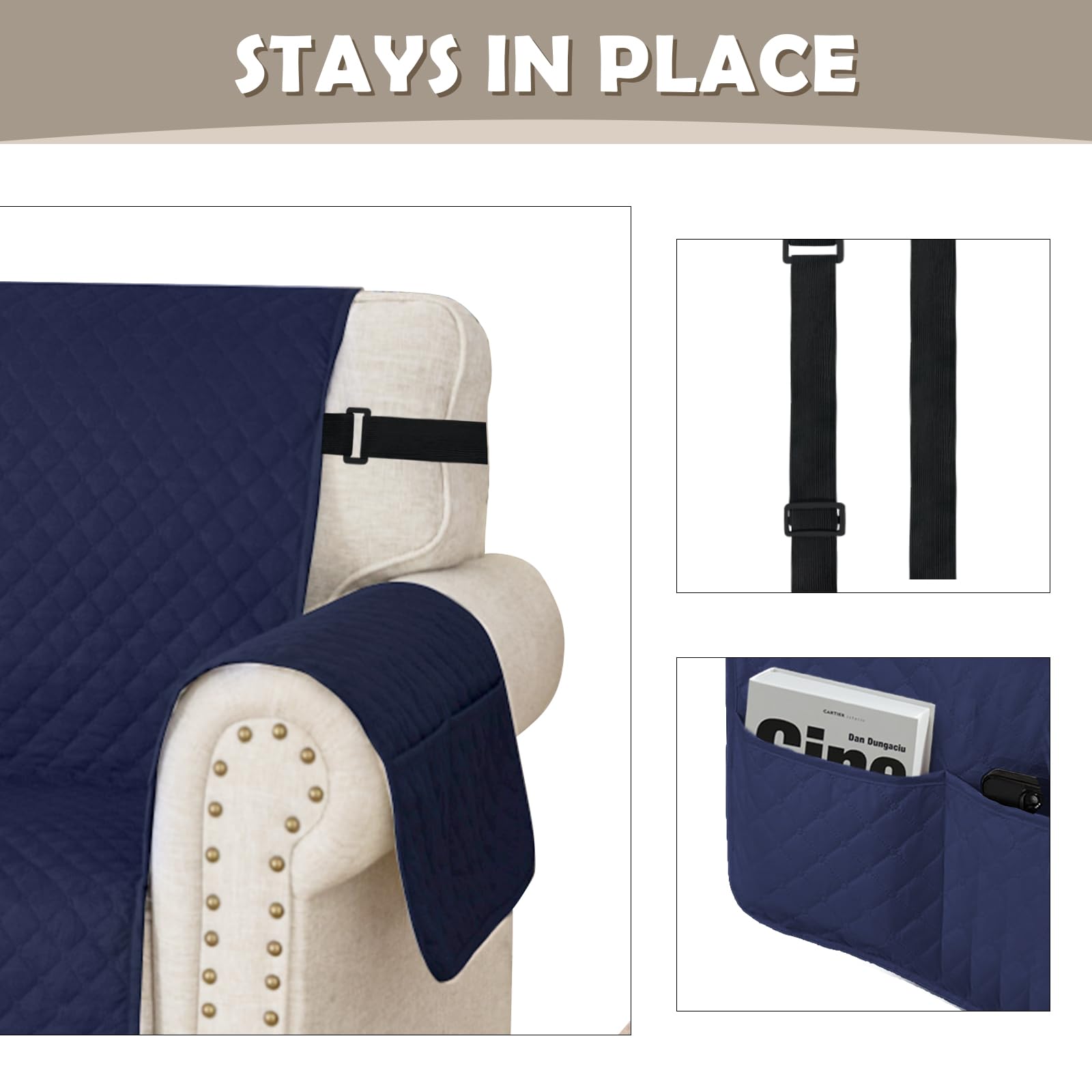 Lydevo Copridivano Impermeabile Copridivano 4 Posti con Braccioli per Animali Salvadivano Antigraffio Copridivano Trapuntato per Gatto Cani,Blu marino