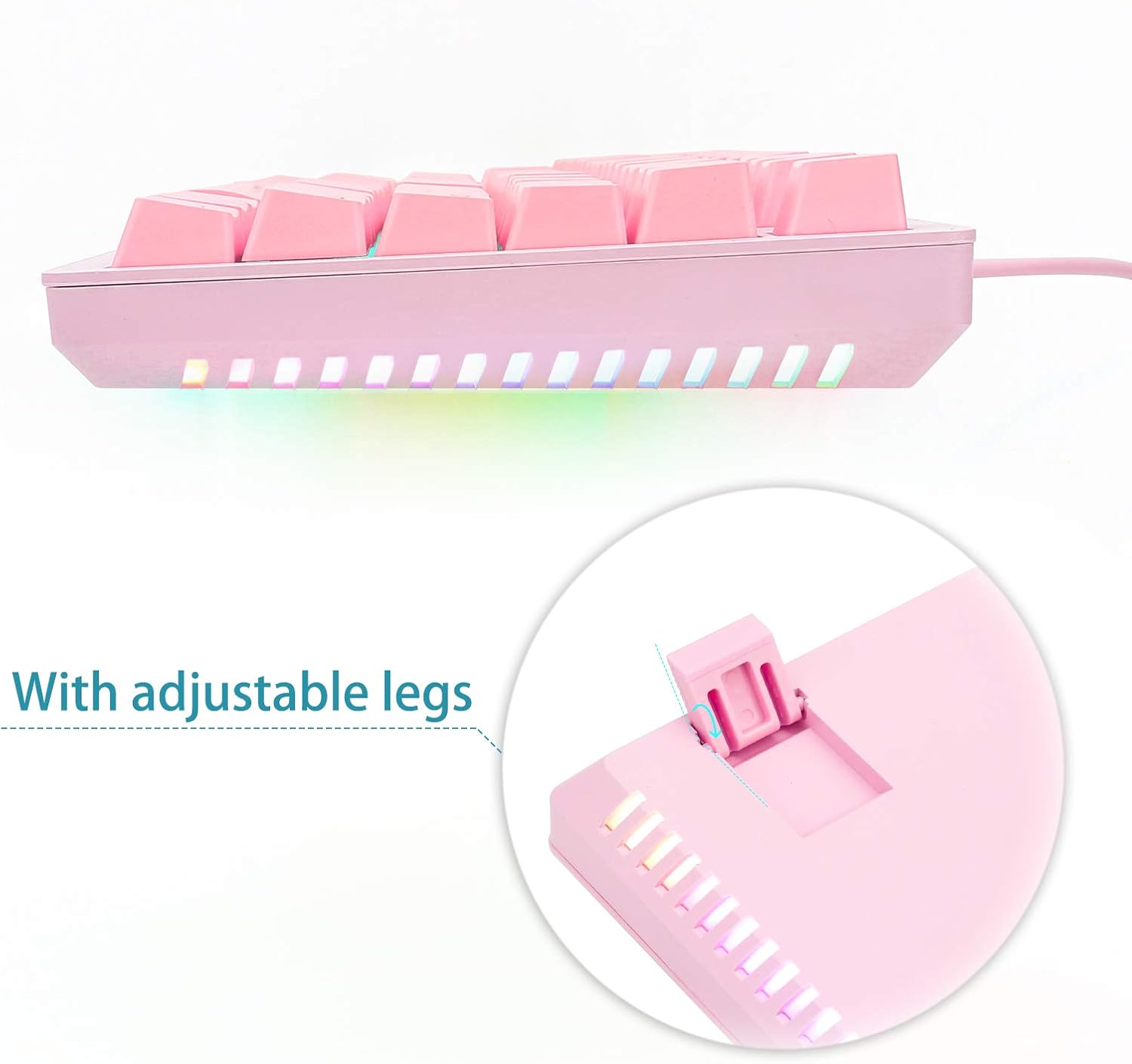 Underside of the keyboard showing adjustable legs