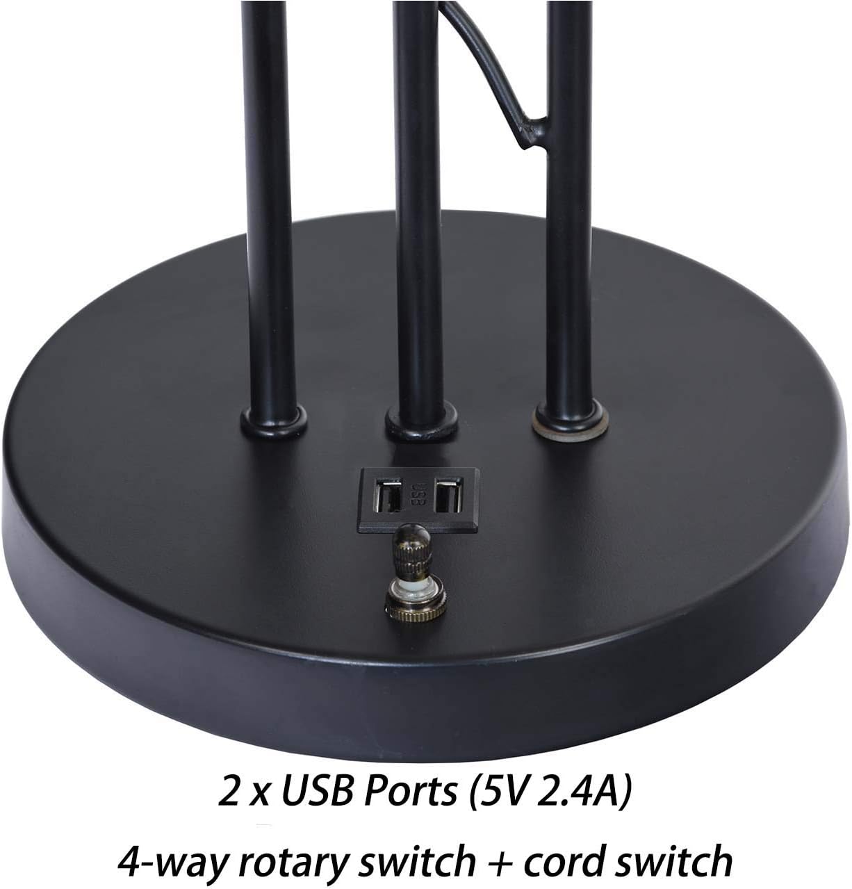 Bieye L10788 Lily Flower Tiffany Blown Glass Table Lamp with 2 USB Ports 3 Lights Rotary Switch and in-line Switch for Living Room Bedside Home Decoration, 15 inches Wide, 18.5 inches Tall