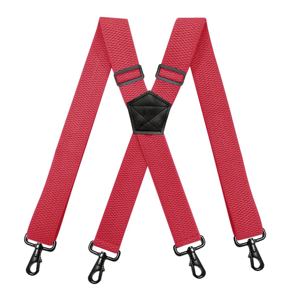 YYKSYDPT 1.5Inch Suspenders,Heavy Duty Work Suspenders Men,Sturdy Suspender with 4 Carabiner Hooks Adjustable Elastic X Shape Mens Braces for men Trousers (Red)