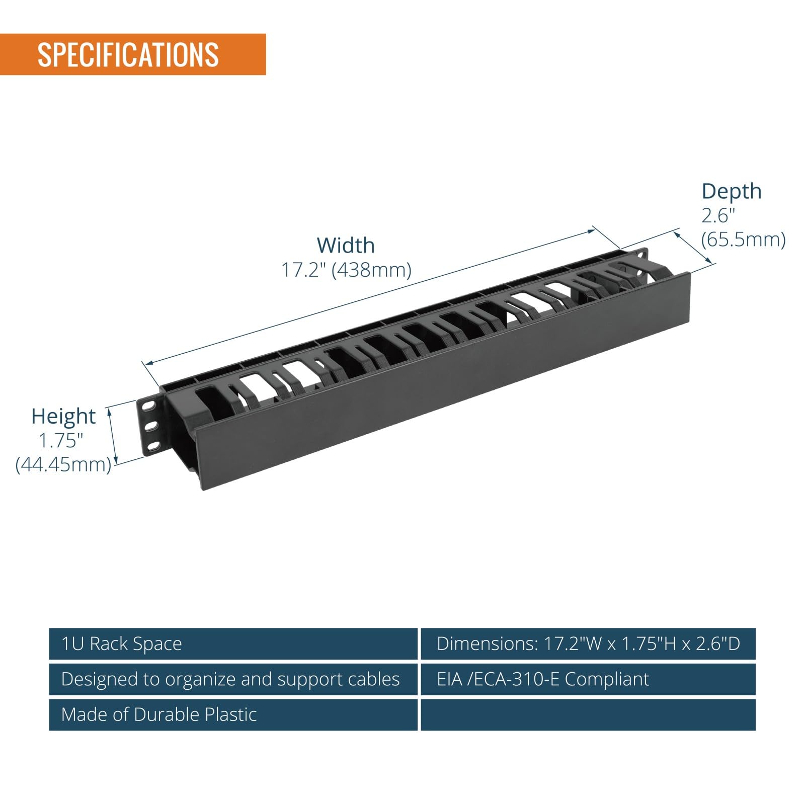 Tecmojo Paquete de 2 estantes de servidor de 1U para gestión horizontal de cables con cubierta, organizador de cables de plástico de 2.6 pulgadas de profundidad, montaje en rack de 12 ranuras