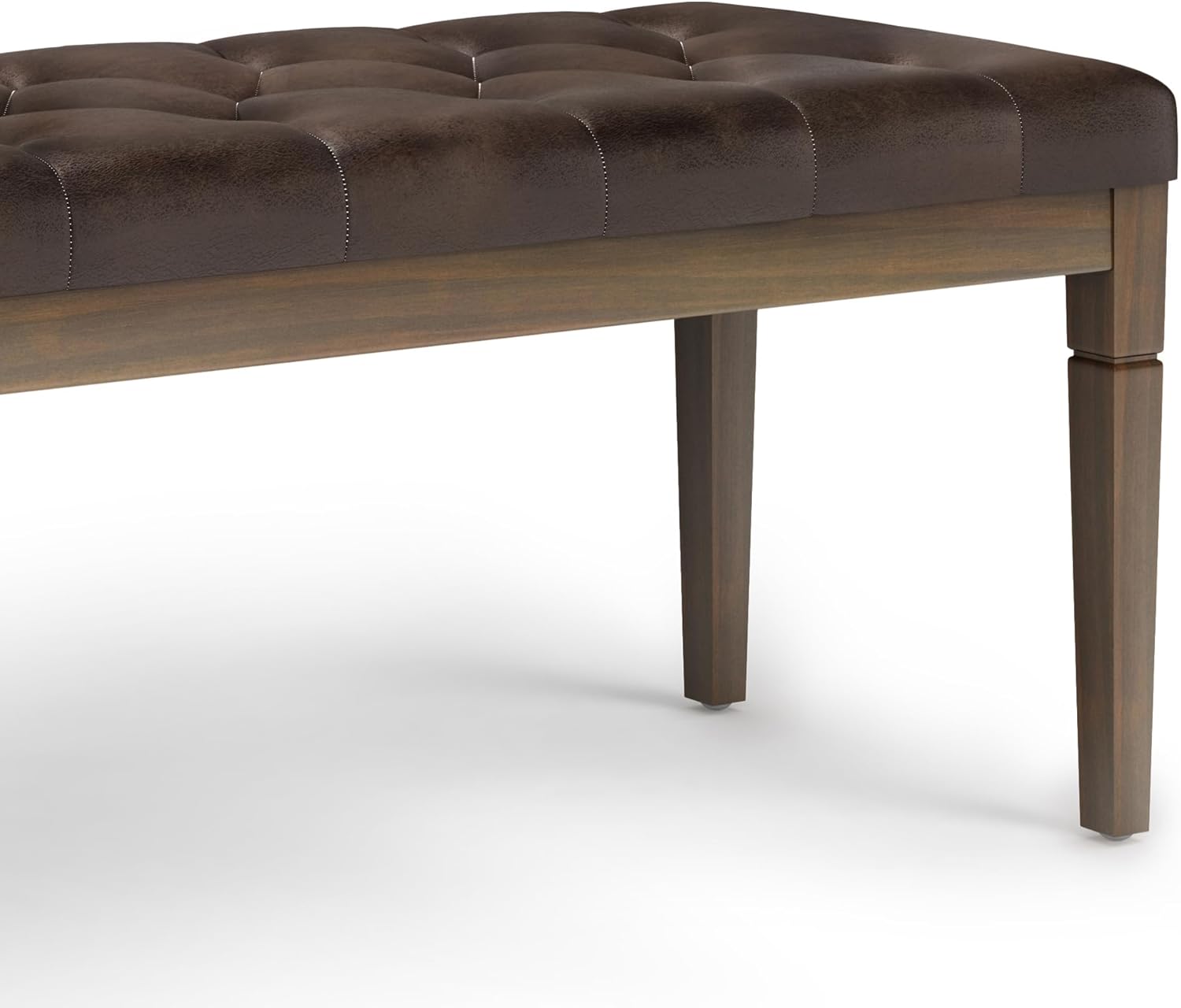 Distressed Brown Faux Leather Tufted Ottoman Bench
