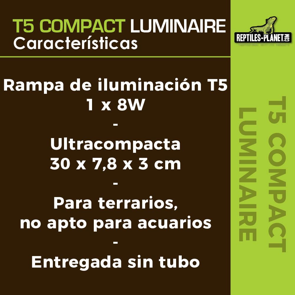 Reptiles-Planet T5 Compacto Luz Individual, 8W, 30cm Longitud