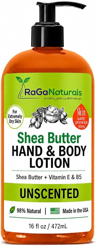 Loção corporal sem fragrância RaGaNaturals com manteiga de karité, 473 mL