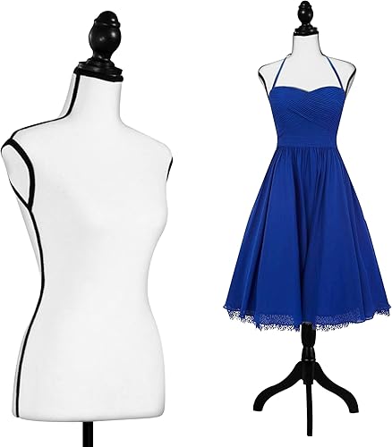 Maniquí de forma de vestido femenino, altura ajustable, soporte de trípode negro para mujer, cuerpo torso, vestido, exhibición de joyas, color crema