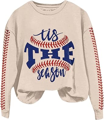 Tis The Season Women Baseball Mom Sweatshirt Baseball Is My Favorite Season Printed Softball Sweatshirt Top 2024
