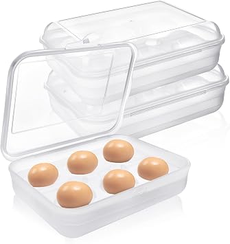 2 Pack Egg Container for Refrigerator, Shockproof 6 Grid Egg Storage Box Plastic Crisper Egg Holder for Countertop, Portable Egg Carriage for Outdoor Camping Picnic