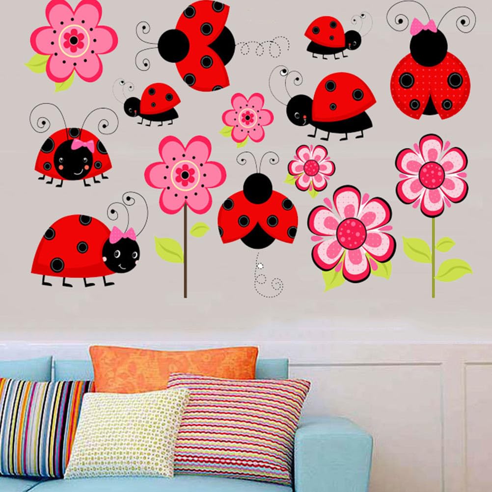 3 Pezzi Bambini Coccinella Murale Angolo Pvc Camera Da Letto Per Bambini Floreale Frigorifero Parete Animale Autoadesivo Modello Coccinella Camera Da Letto Vinile
