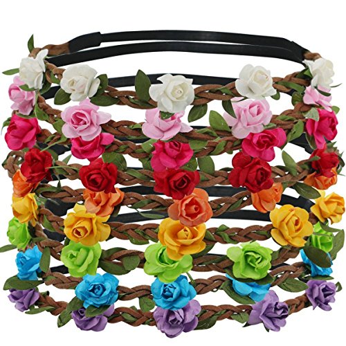 Joyci Set of 12 Floral Headband Flower Crown Headband /Grab Bag Deal, Boho Flower Headband Wedding Hair Band