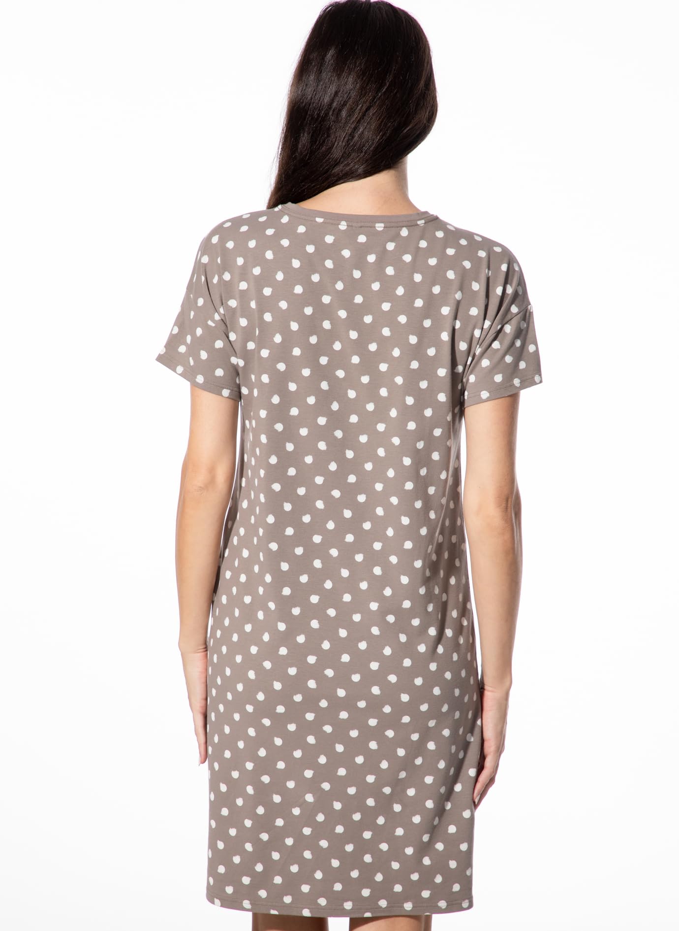 Short Stories Camicia da Notte da Donna a Maniche Corte Marrone a Pois | Single Jersey Cotone Morbido e Traspirante | Sleepshirt per Notti accoglienti