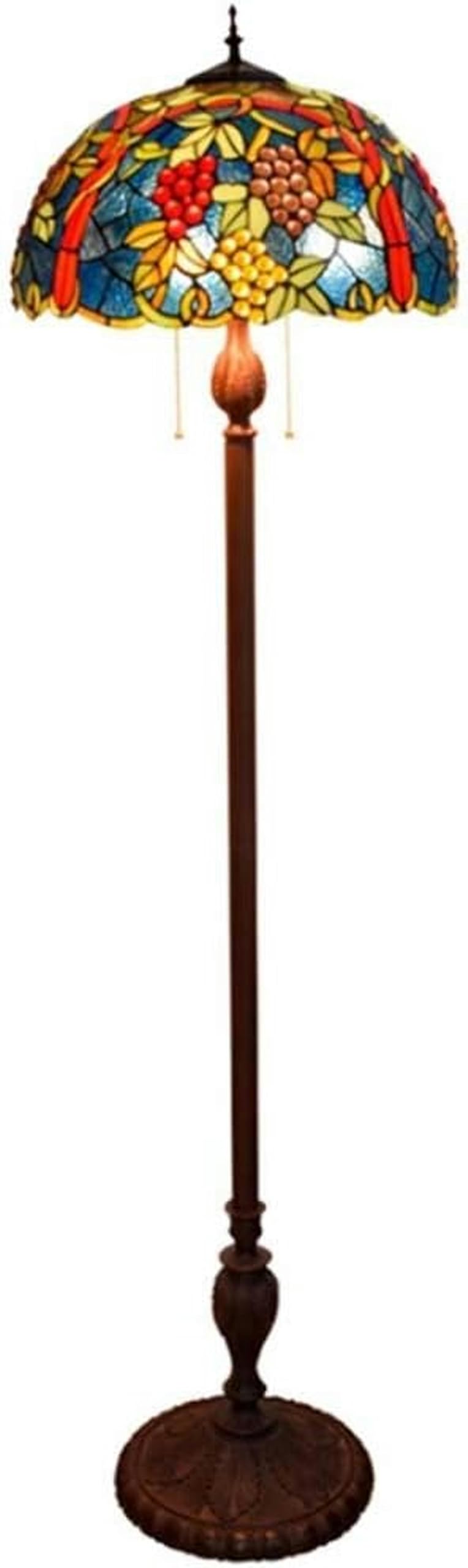 IUokLU Tiffany-style Floor Stand Lamp with Grape Design Stained Glass Shade 3 Light Antique Base Floor Uplighter for Bedroom Living Room Read Lighting,E27 (A)