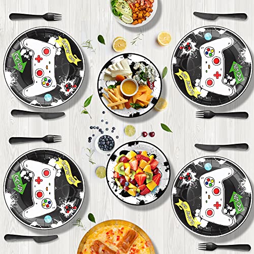 Btmooz Video Game Party Supplies, Video Game Birthday Decorations For Boys, Game On Theme Boy Birthday Party Tableware Set Include Paper Dinner Plates And Dessert Plates Serves 24 Guests #TOP4